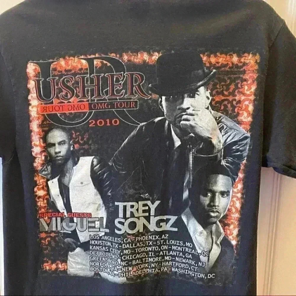 Usher 2010 OMG Concert Tour Graphic Print Band T-shirt Black Size Small - Picture 7 of 16